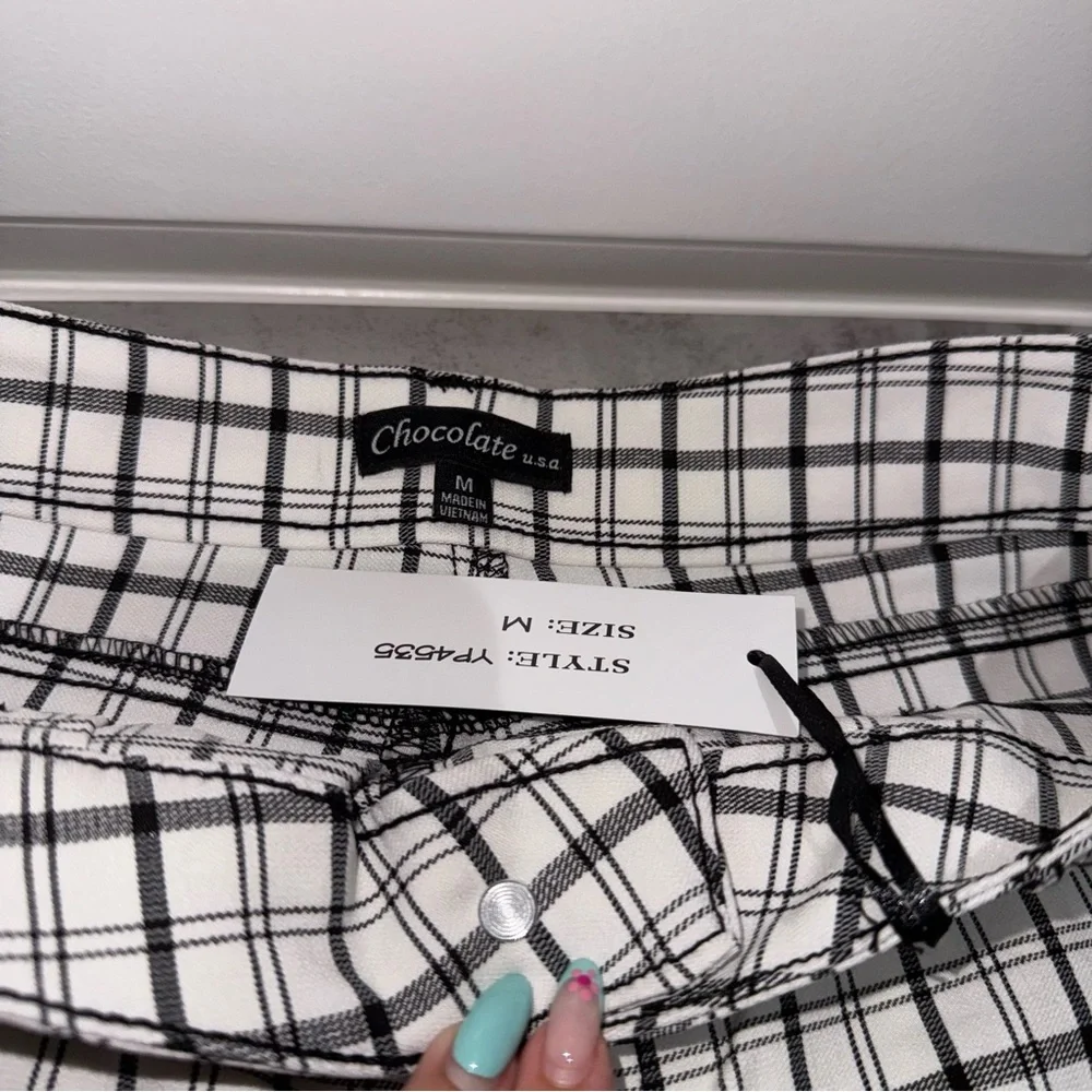 Chocolate USA Plaid High Waist Skinny Cropped Pants Size MEDIUM - Picture 4 of 5